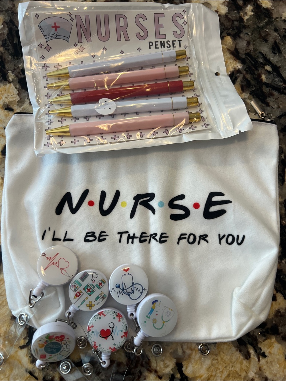Nurse Goody Bag - Badge Reels & Pen Set with White Nurse Pouch
